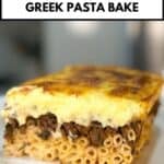 slice of greek pastitsio on a plate ready for eating