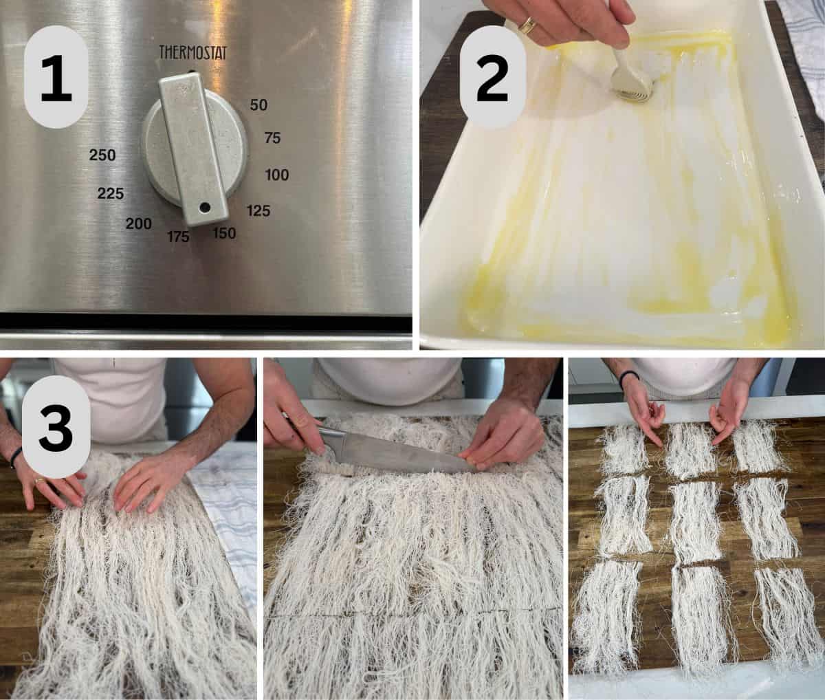 steps to assemble the kataifi rolls