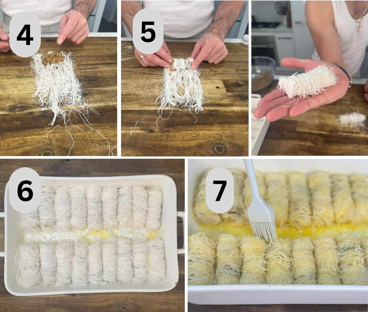 steps to assemble the kataifi rolls continued