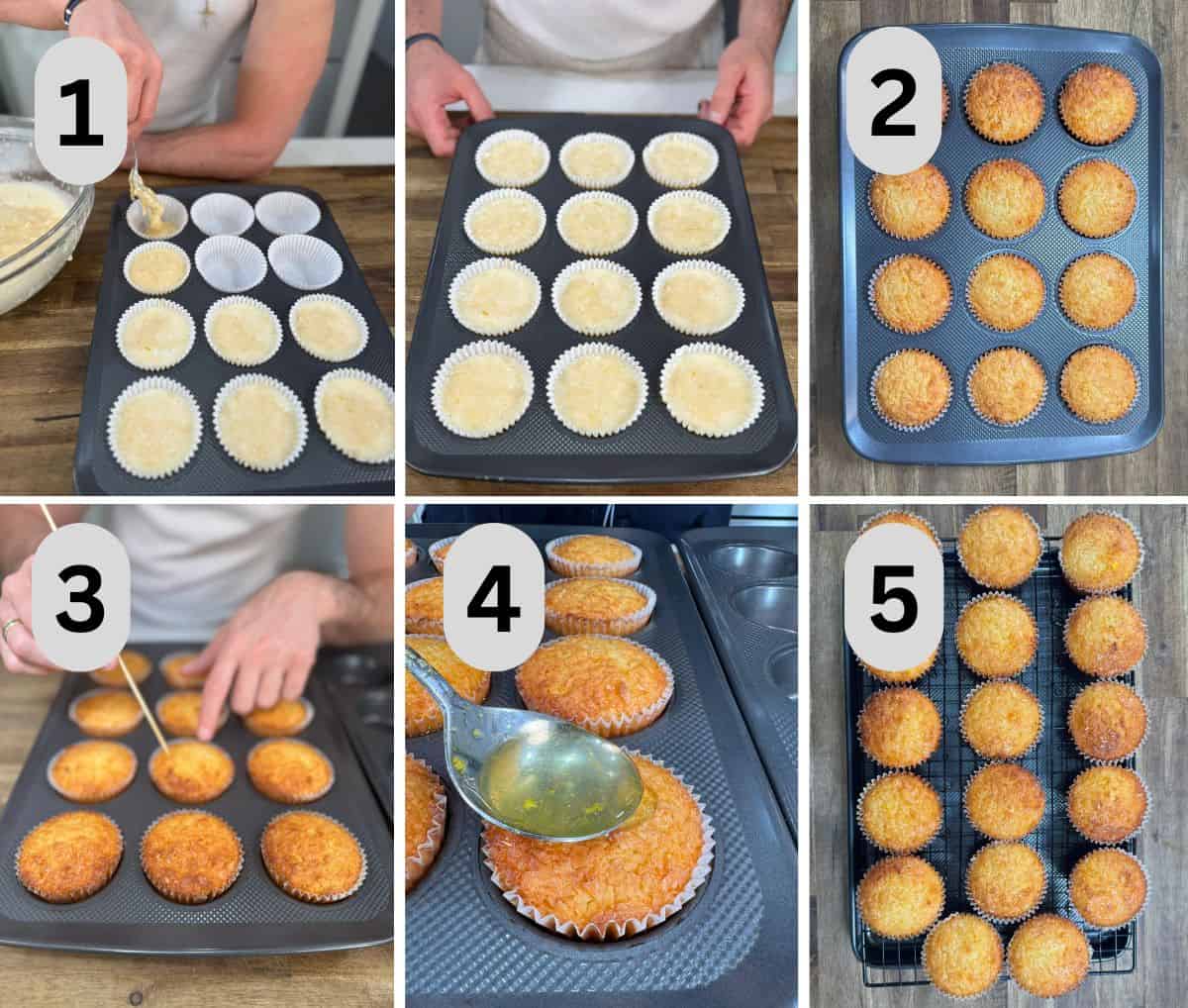 steps to bake and finish the cupcakes