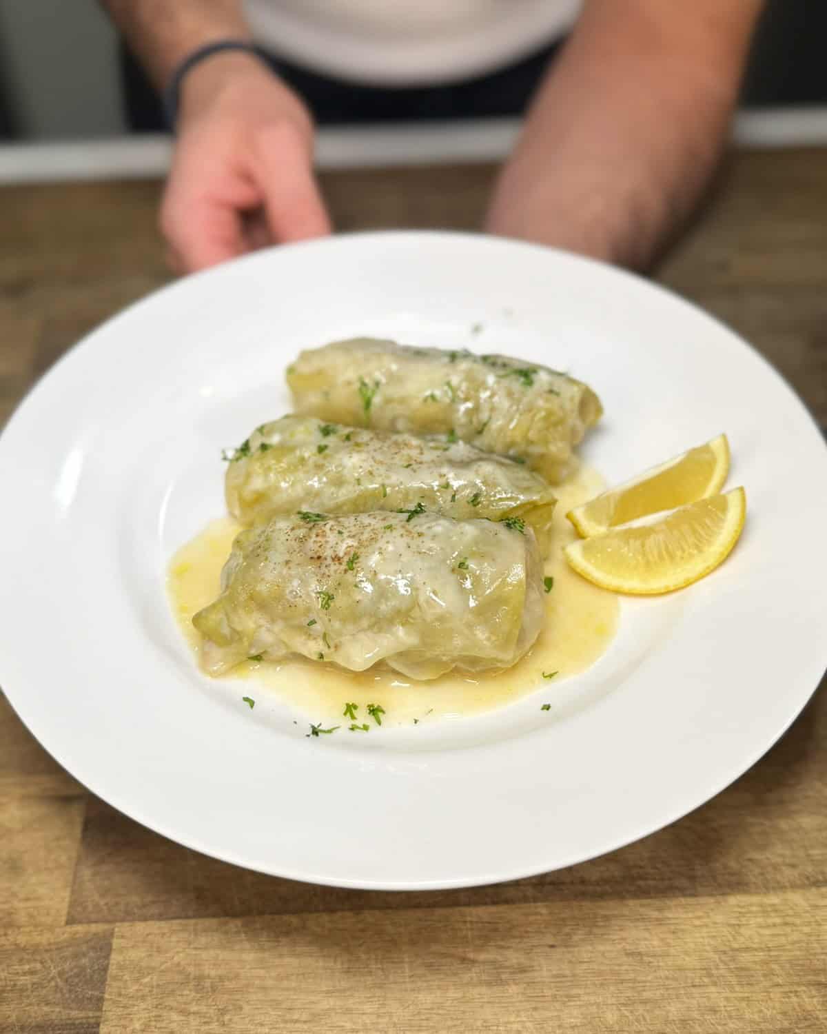 served lahanodolmades ready for eating