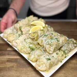 plate of cooked lahanodolmades ready for eating