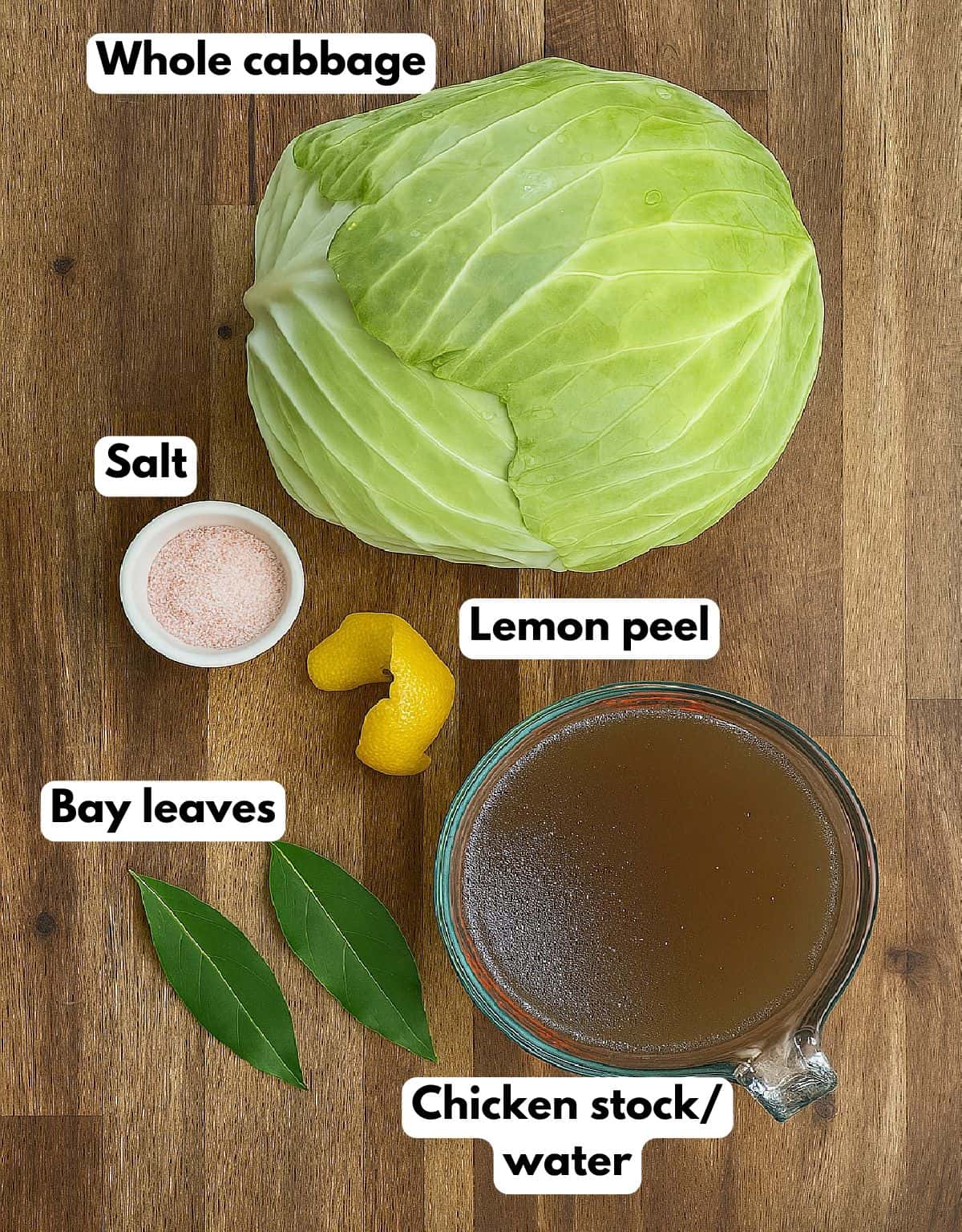 ingredients for the cabbage and stock